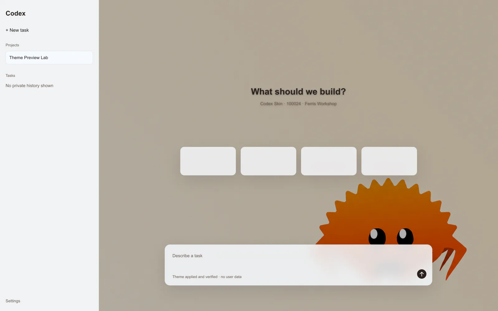 Codex workspace preview with Original Ferris in the lower-right of a plain warm-cream background.