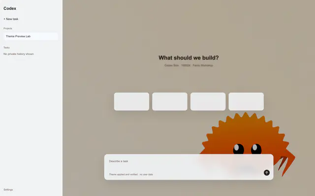 Codex workspace preview with Original Ferris in the lower-right of a plain warm-cream background.